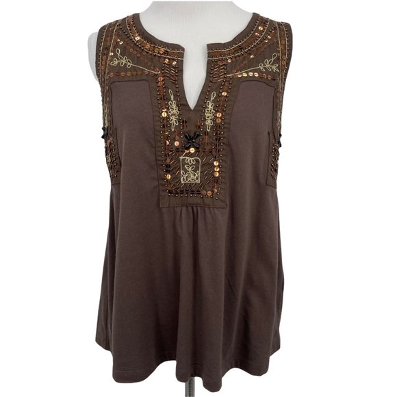 Boston Proper Tops - Boston Proper Brown Size Small Sleeveless Embroidered Sequin Blouse Womens Top
